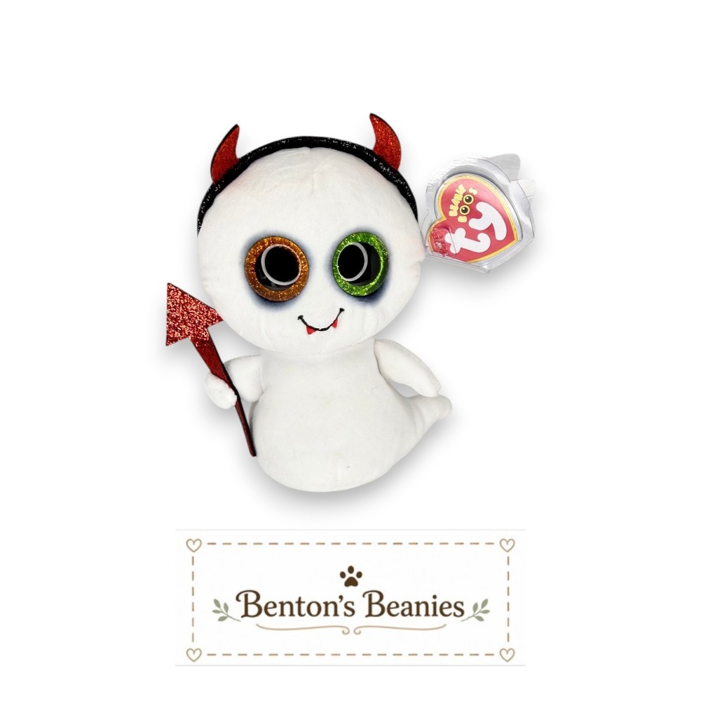 Tricky the Ghost Ty Beanie Boo | Friendly Devilish Spirit 😈 | Mint Heart Tag ⭐